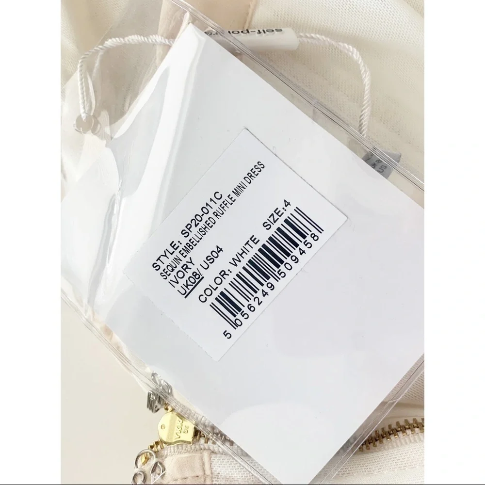 Nwt Self-Portrait Sequin Ruffle Mini Dress Ivory - Picture 11 of 15